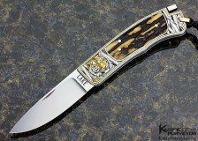 Ron Lake Custom Knife Stag Interframe Tail Lock "Tiger "Engraved by Ray Cover Jr..